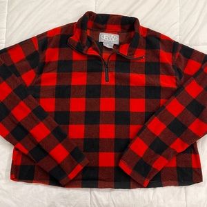 mens cropped flannel fleece quarter zip